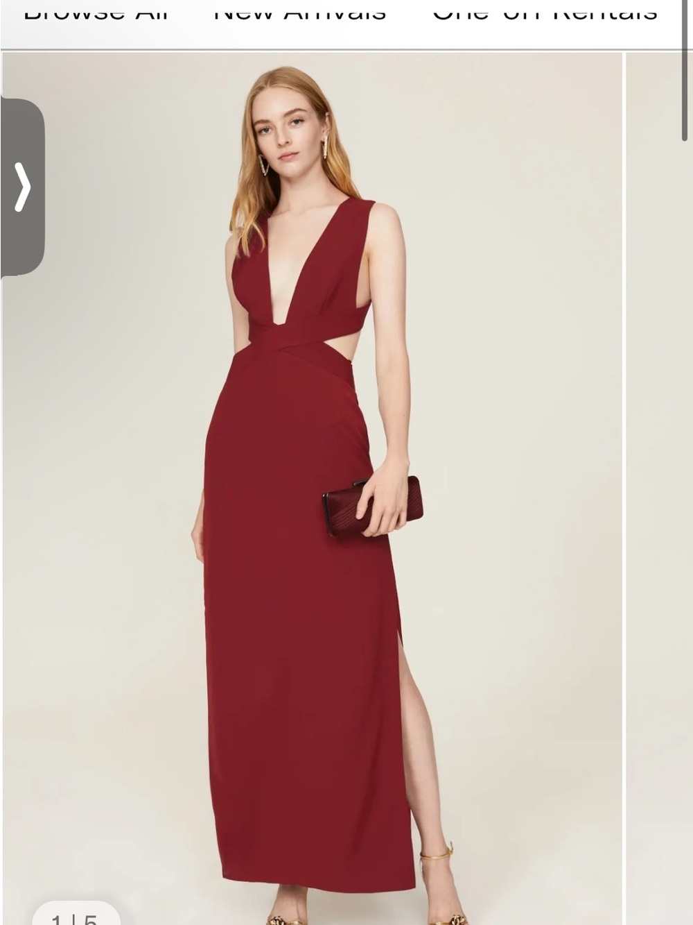 Fame and Partners Wine Red Plunging Maxi Gown